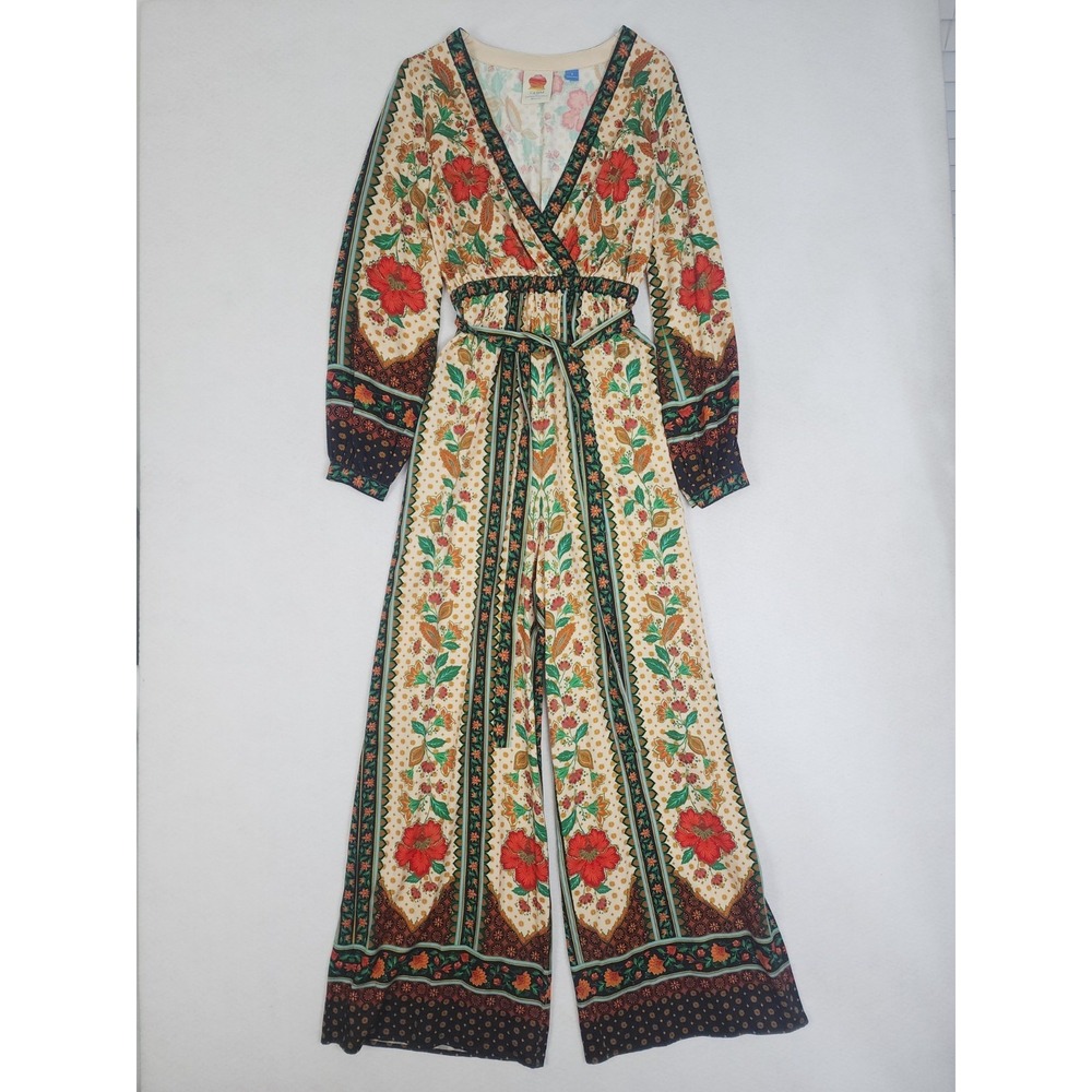 Farm Rio x Anthropologie Floral Wrap Jumpsuit Womens Small Multicolor Belted
